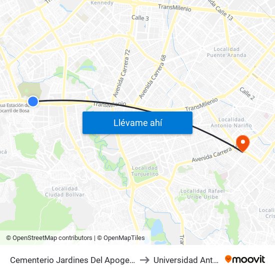Cementerio Jardines Del Apogeo (Auto Sur - Tv 74) to Universidad Antonio Nariño map