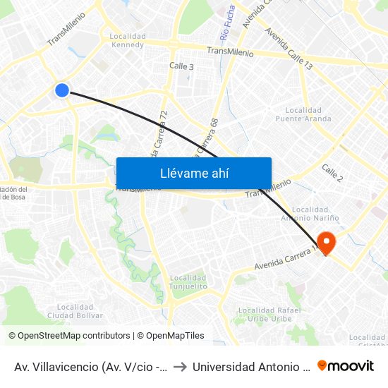 Av. Villavicencio (Av. V/cio - Kr 79c) to Universidad Antonio Nariño map