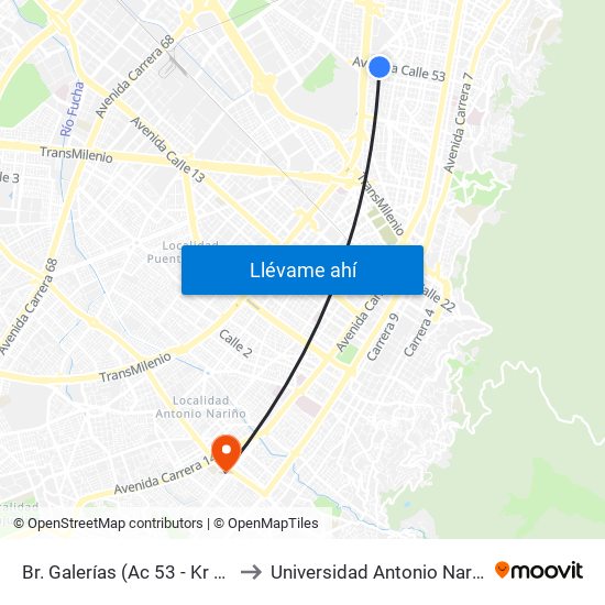 Br. Galerías (Ac 53 - Kr 28) to Universidad Antonio Nariño map