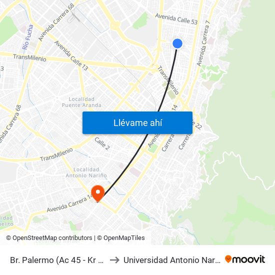 Br. Palermo (Ac 45 - Kr 20) to Universidad Antonio Nariño map