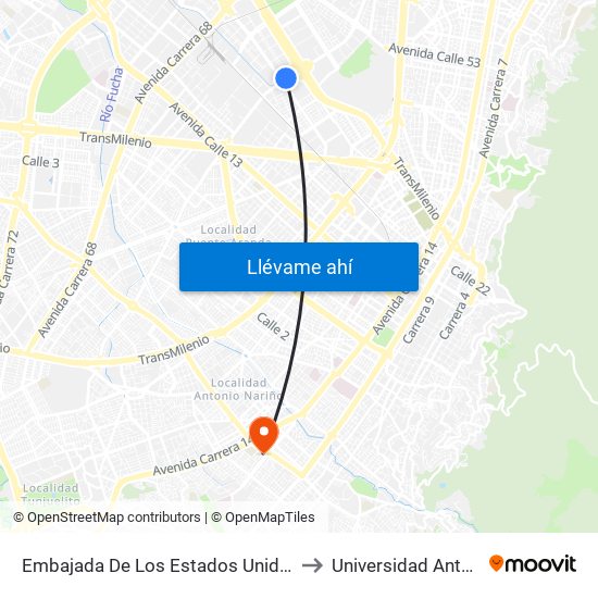 Embajada De Los Estados Unidos (Ak 50 - Cl 24b) to Universidad Antonio Nariño map