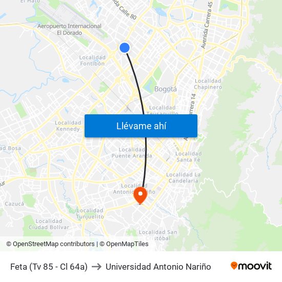 Feta (Tv 85 - Cl 64a) to Universidad Antonio Nariño map