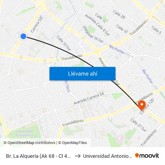 Br. La Alquería (Ak 68 - Cl 40 Sur) (A) to Universidad Antonio Nariño map