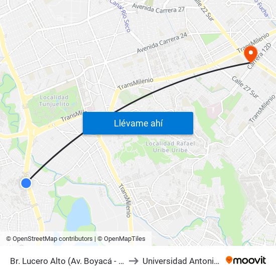 Br. Lucero Alto (Av. Boyacá - Kr 18q) (A) to Universidad Antonio Nariño map