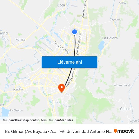 Br. Gilmar (Av. Boyacá - Ac 153) to Universidad Antonio Nariño map