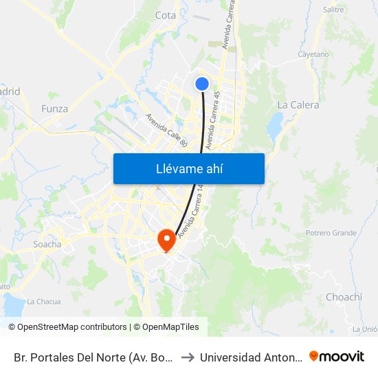 Br. Portales Del Norte (Av. Boyacá - Cl 163) to Universidad Antonio Nariño map