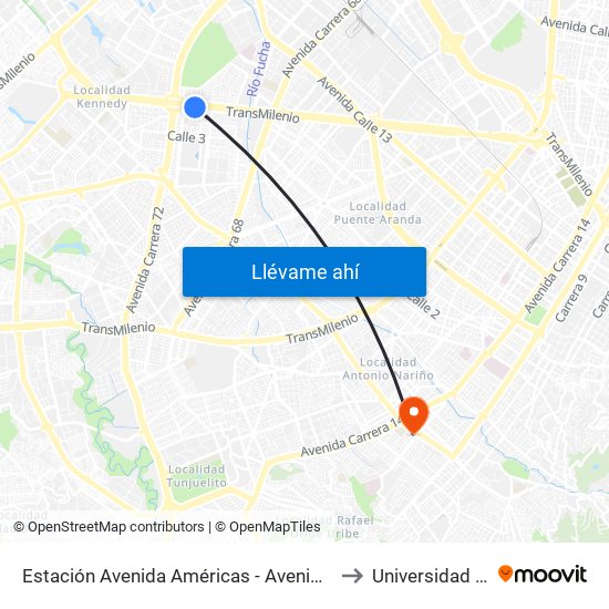 Estación Avenida Américas - Avenida Boyacá (Av. Américas - Kr 71b) (A) to Universidad Antonio Nariño map