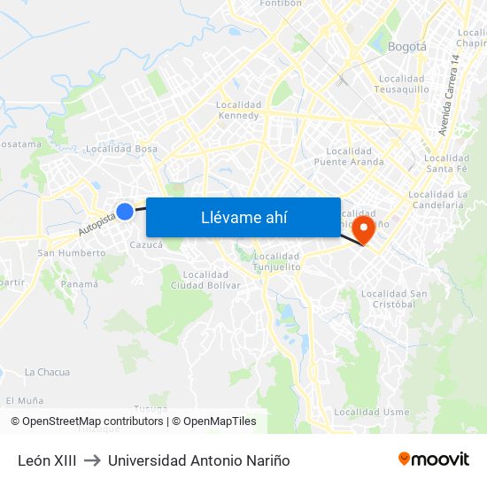 León XIII to Universidad Antonio Nariño map