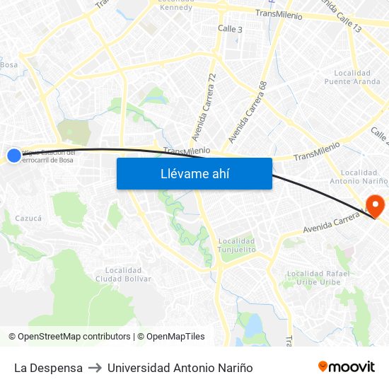 La Despensa to Universidad Antonio Nariño map