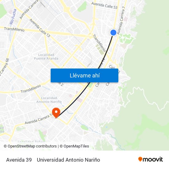 Avenida 39 to Universidad Antonio Nariño map