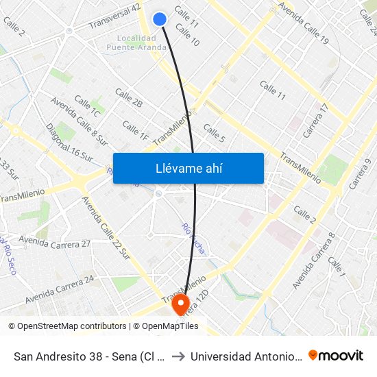 San Andresito 38 - Sena (Cl 9 - Kr 38) to Universidad Antonio Nariño map