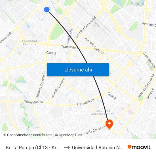 Br. La Pampa (Cl 13 - Kr 80d) to Universidad Antonio Nariño map