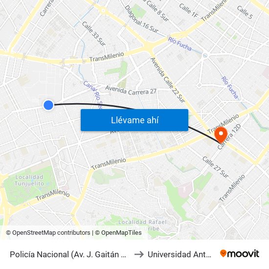 Policía Nacional (Av. J. Gaitán C. - Cl 47a Sur) (A) to Universidad Antonio Nariño map