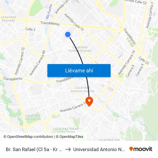 Br. San Rafael (Cl 5a - Kr 53c) to Universidad Antonio Nariño map