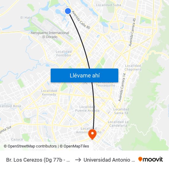 Br. Los Cerezos (Dg 77b - Kr 119a) to Universidad Antonio Nariño map