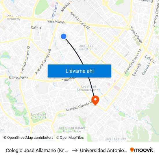 Colegio José Allamano (Kr 56 - Ac 3) to Universidad Antonio Nariño map