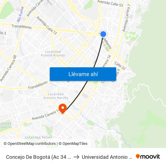 Concejo De Bogotá (Ac 34 - Kr 27) to Universidad Antonio Nariño map