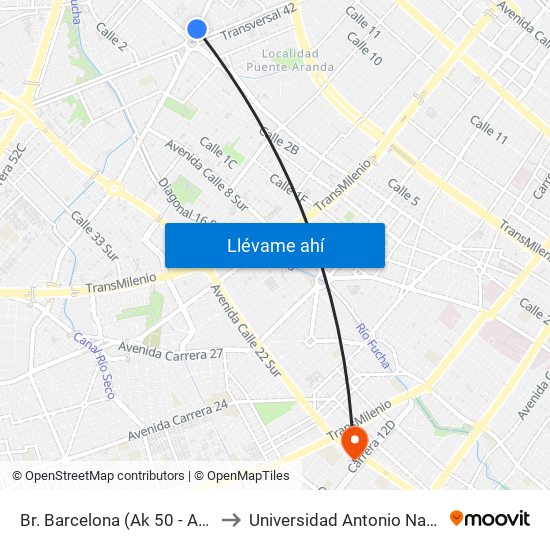 Br. Barcelona (Ak 50 - Ac 3) to Universidad Antonio Nariño map