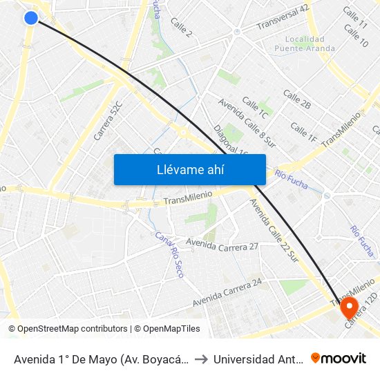 Avenida 1° De Mayo (Av. Boyacá - Av. 1 De Mayo) (A) to Universidad Antonio Nariño map