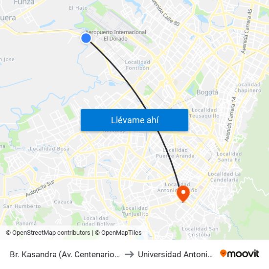 Br. Kasandra (Av. Centenario - Kr 134a) to Universidad Antonio Nariño map