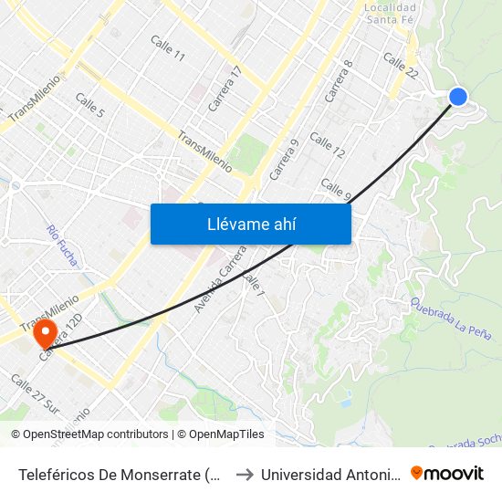 Teleféricos De Monserrate (Ac 20 - Kr 1) to Universidad Antonio Nariño map