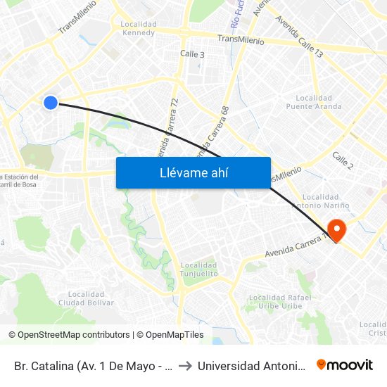 Br. Catalina (Av. 1 De Mayo - Kr 79) (A) to Universidad Antonio Nariño map
