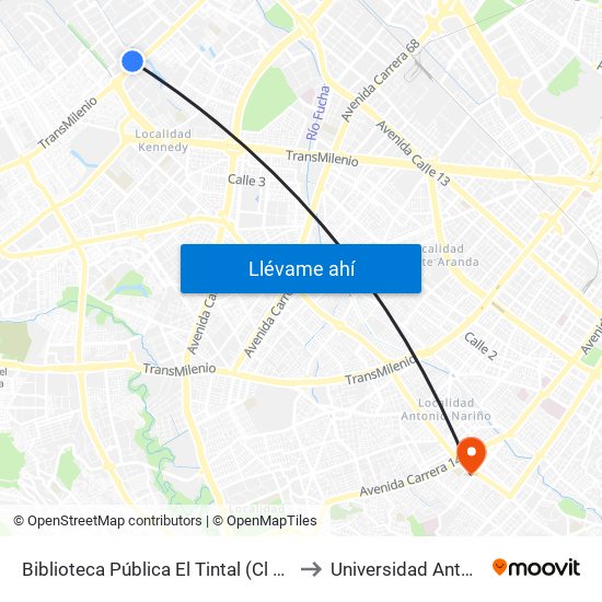 Biblioteca Pública El Tintal (Cl 6d - Av. C. De Cali) to Universidad Antonio Nariño map