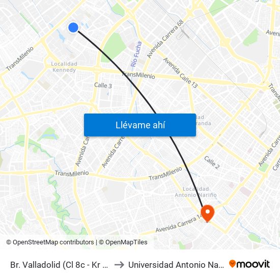 Br. Valladolid (Cl 8c - Kr 80f) to Universidad Antonio Nariño map