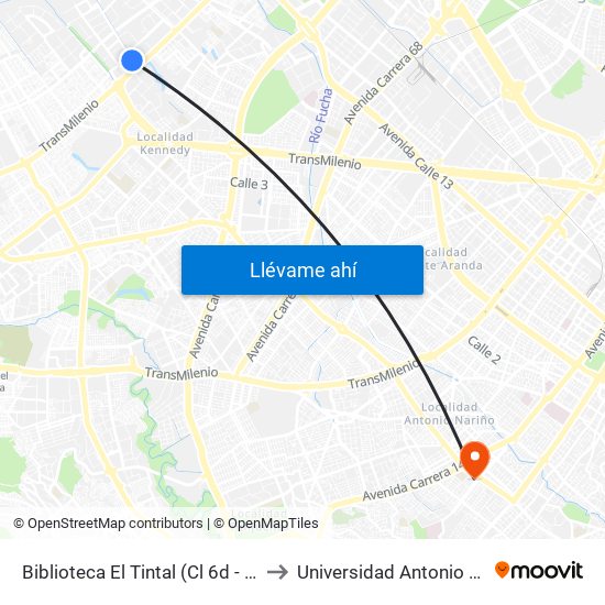 Biblioteca El Tintal (Cl 6d - Kr 87a) to Universidad Antonio Nariño map
