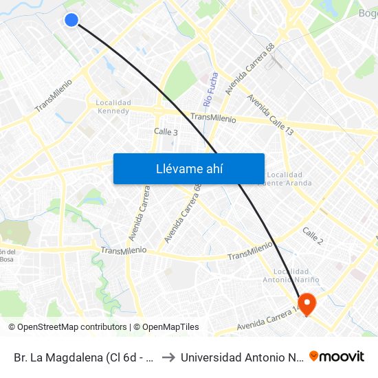 Br. La Magdalena (Cl 6d - Kr 94) to Universidad Antonio Nariño map