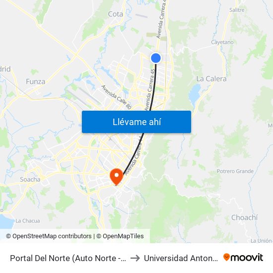 Portal Del Norte (Auto Norte - Cl 172a) (B) to Universidad Antonio Nariño map