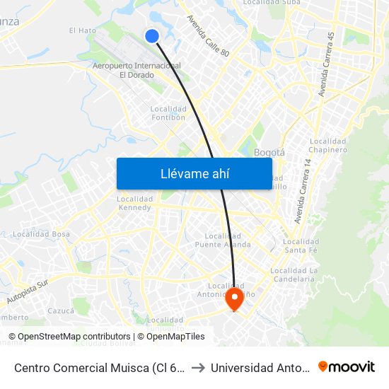 Centro Comercial Muisca (Cl 64 - Kr 118b) (A) to Universidad Antonio Nariño map