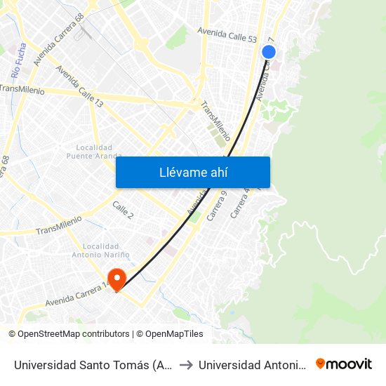 Universidad Santo Tomás (Ak 7 - Cl 51) to Universidad Antonio Nariño map