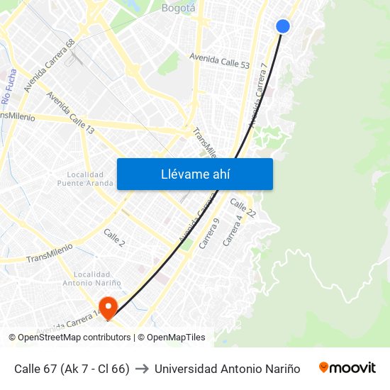 Calle 67 (Ak 7 - Cl 66) to Universidad Antonio Nariño map