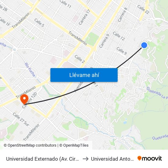 Universidad Externado (Av. Circunvalar - Cl 12) to Universidad Antonio Nariño map