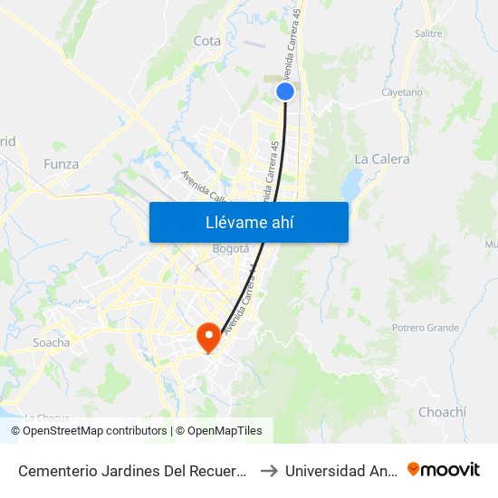 Cementerio Jardines Del Recuerdo (Auto Norte - Cl 197) to Universidad Antonio Nariño map