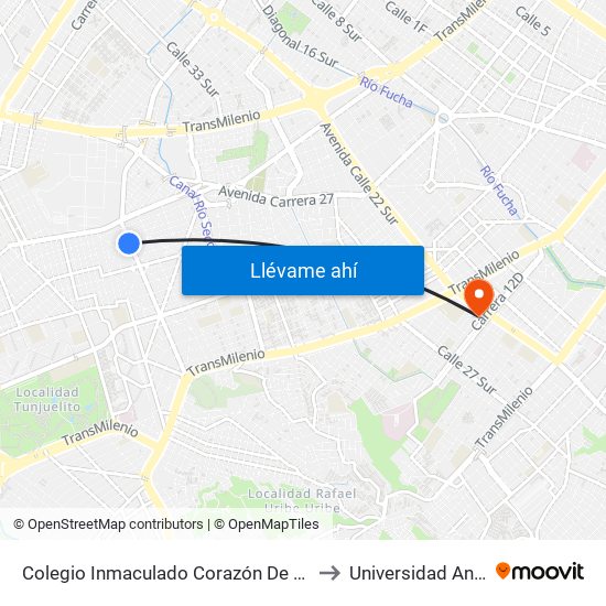 Colegio Inmaculado Corazón De María (Ac 44 Sur - Kr 29) to Universidad Antonio Nariño map