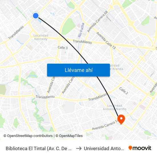 Biblioteca El Tintal (Av. C. De Cali - Cl 6d) (A) to Universidad Antonio Nariño map