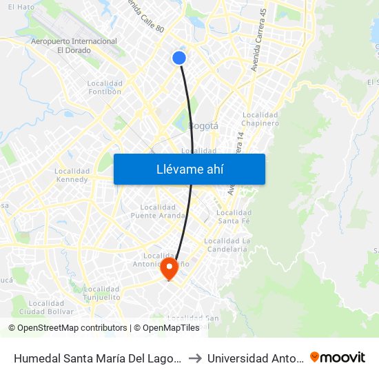 Humedal Santa María Del Lago (Kr 73a - Cl 72a) to Universidad Antonio Nariño map