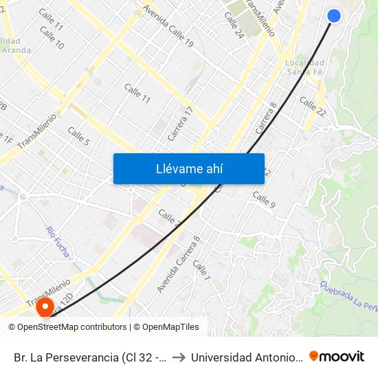 Br. La Perseverancia (Cl 32 - Kr 4 Bis) to Universidad Antonio Nariño map