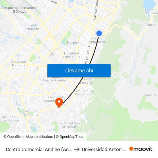 Centro Comercial Andino (Ac 82 - Kr 12) to Universidad Antonio Nariño map