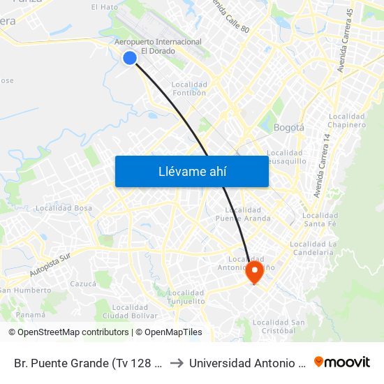 Br. Puente Grande (Tv 128 - Cl 17f) to Universidad Antonio Nariño map