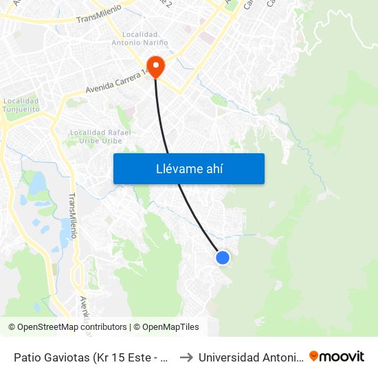 Patio Gaviotas (Kr 15 Este - Cl 48 Sur) (B) to Universidad Antonio Nariño map