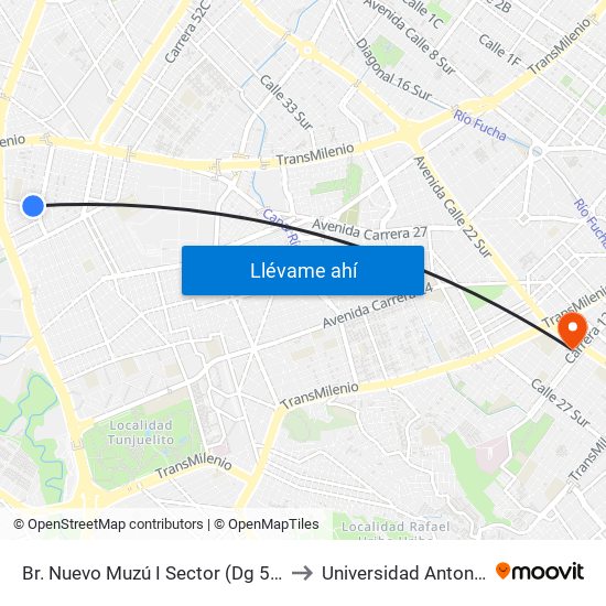 Br. Nuevo Muzú I Sector (Dg 51 Sur - Kr 54) to Universidad Antonio Nariño map