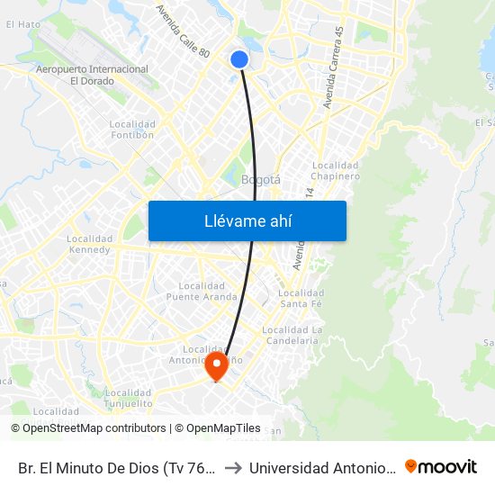 Br. El Minuto De Dios (Tv 76 - Dg 81i) to Universidad Antonio Nariño map
