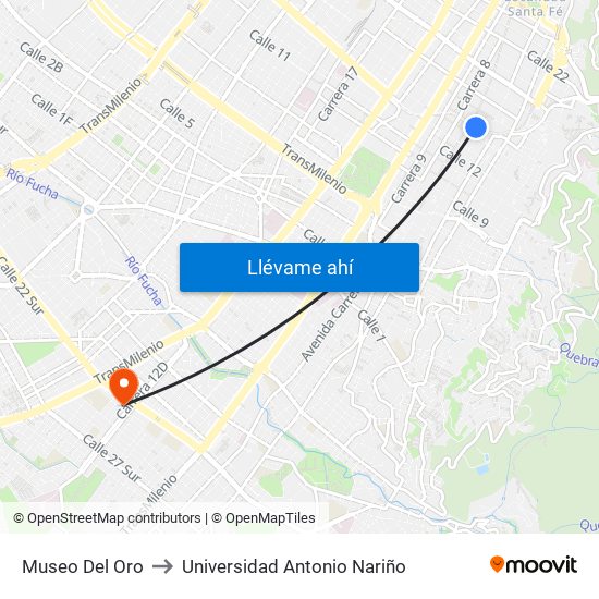 Museo Del Oro to Universidad Antonio Nariño map