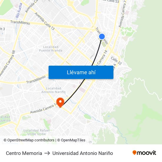 Centro Memoria to Universidad Antonio Nariño map