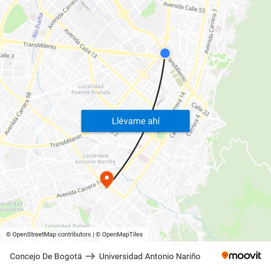 Concejo De Bogotá to Universidad Antonio Nariño map