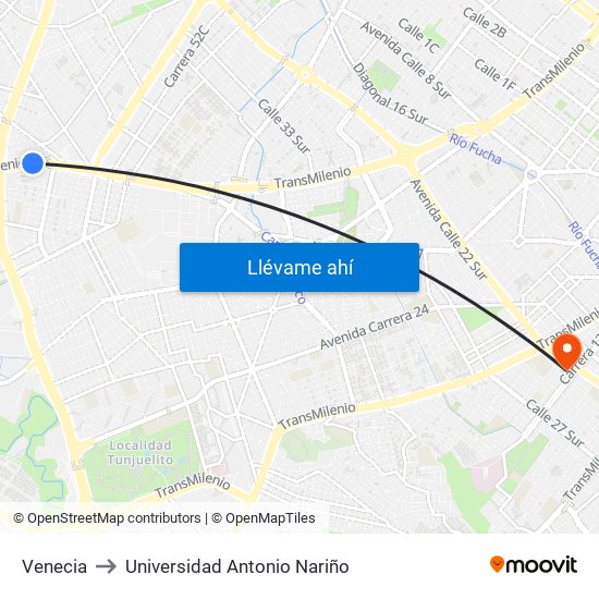 Venecia to Universidad Antonio Nariño map