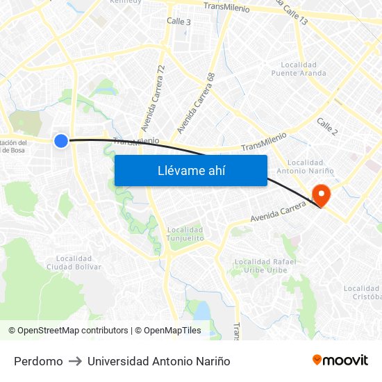 Perdomo to Universidad Antonio Nariño map